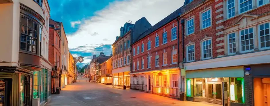 Traditional British shopfronts and offices, highlighting opportunities supported by commercial finance