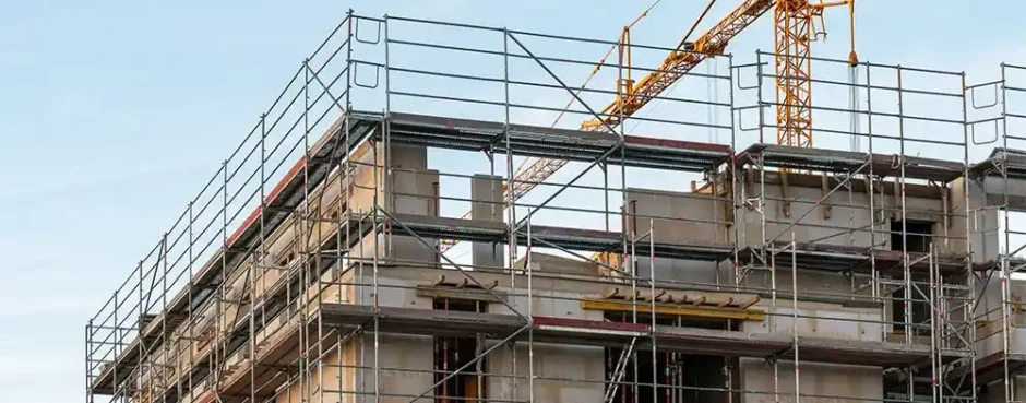 Scaffolded building site showing support for conversions and development through commercial finance