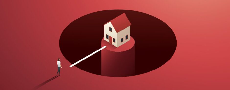 Illustration of a house on a platform, representing short-term access to property through bridging finance