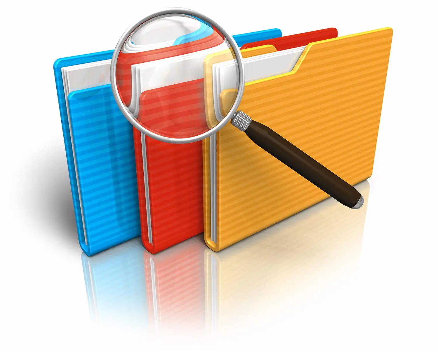 File search concept: folders and magnifying glass